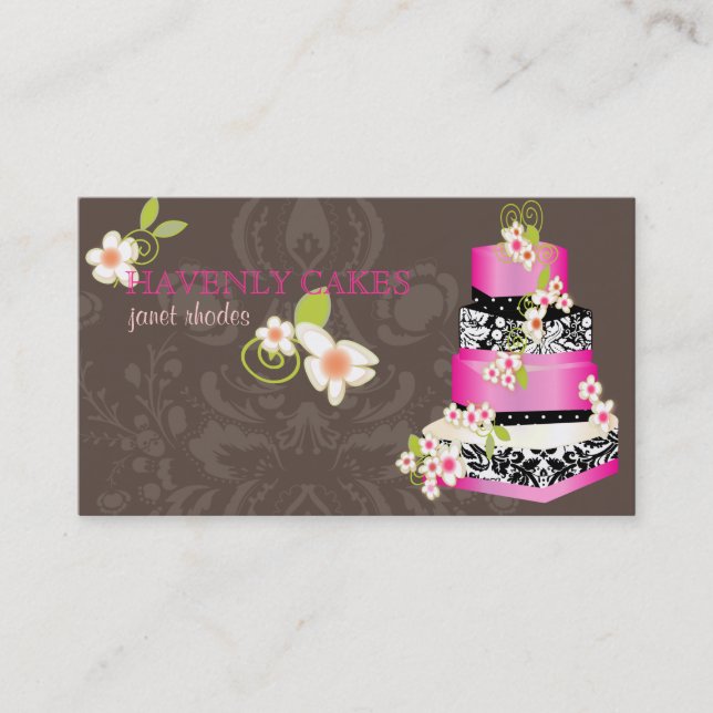 PixDezines hot pink wedding cake/bakery/pâtisserie Business Card (Front)