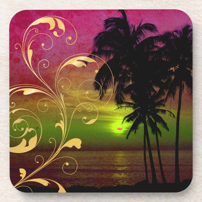 PixDezines hula sunset+filigree swirls Coaster (Front)
