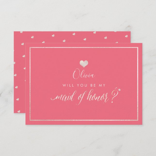 PixDezines Iridescent Blush+Coral, Maid of Honour Invitation (Front/Back)