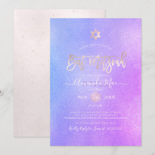 PixDezines Iridescent Purple Ombre Bat Mitzvah Invitation