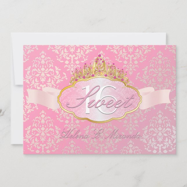 PixDezines josephine damask sweet 16/tiara Invitation (Front)
