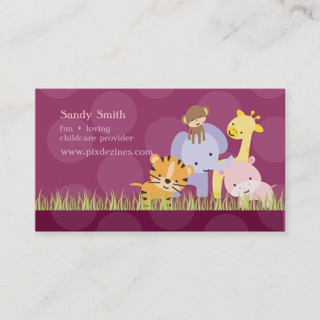 PixDezines Jungle of Fun Daycare, custom color Business Card (Front)