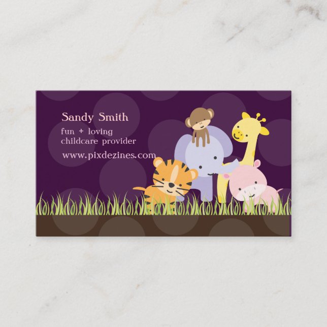 PixDezines Jungle of Fun Daycare, DIY colors Business Card (Front)