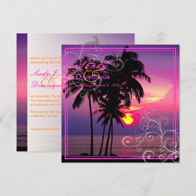 PixDezines Kaui Sunset+Swirls/tropical wedding Invitation (Front/Back)
