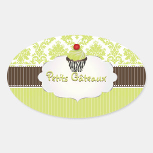 PixDezines key lime cupcake+damask/DIY colour Oval Sticker