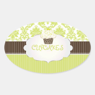 PixDezines key lime cupcake+damask/DIY colour Oval Sticker