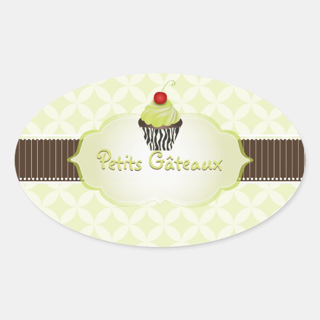 PixDezines key lime cupcake+lattice/DIY colour Oval Sticker (Front)