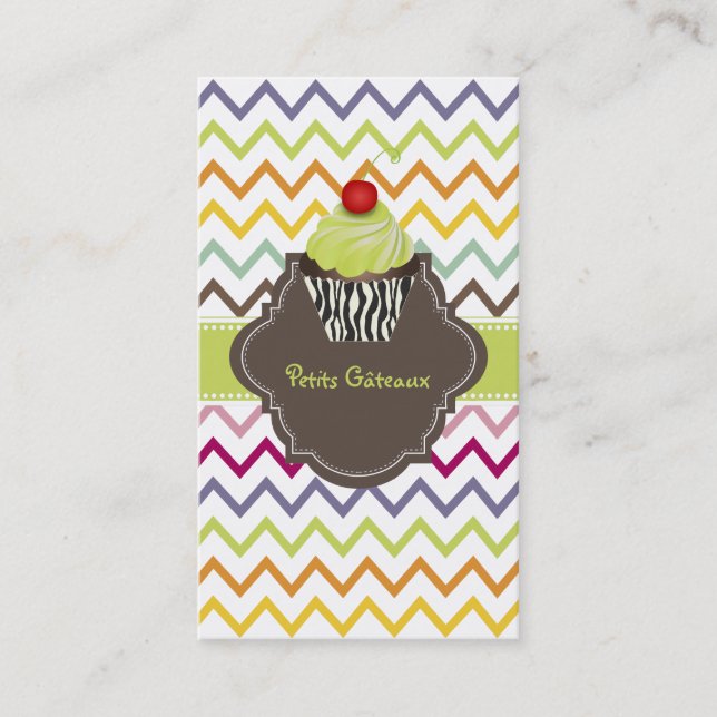 PixDezines keylime swirls cupcake+chevron Business Card (Front)