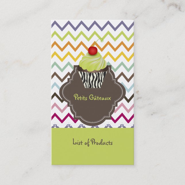 PixDezines keylime swirls cupcake+chevron Business Card (Front)