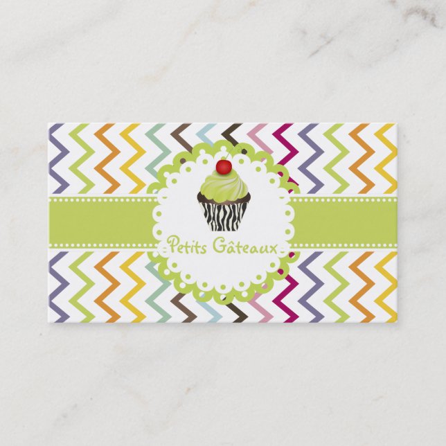 PixDezines keylime swirls cupcake+chevron Business Card (Front)