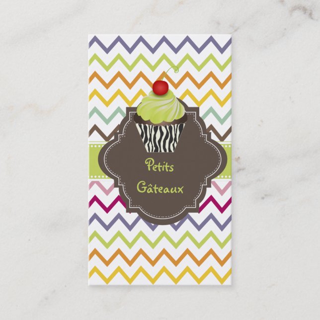 PixDezines keylime swirls cupcake+chevron Business Card (Front)