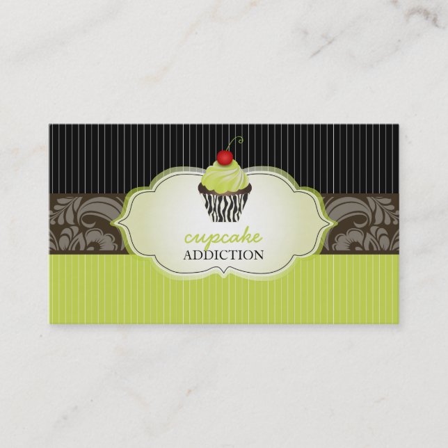 PixDezines keylime swirls cupcake+pinstripes Business Card (Front)