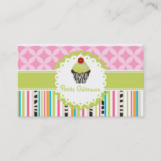 PixDezines keylime swirls cupcake+stripes Business Card (Front)
