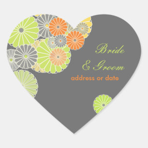 PixDezines Kiku (chrysanthemum), citrus colour Heart Sticker