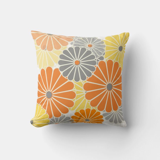 PixDezines kiku yellow/grey/orange/chrysanthemum Cushion (Front)