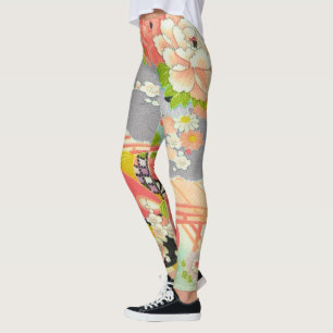 PixDezines Kimono/Peonies/Cherry Blossoms Leggings