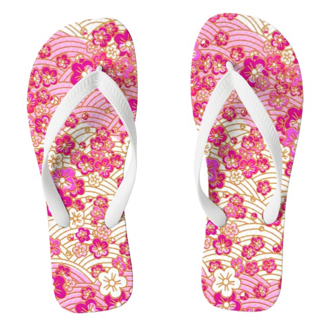 PixDezines kimono/pink sakura/faux chirimen Flip Flops (Footbed)