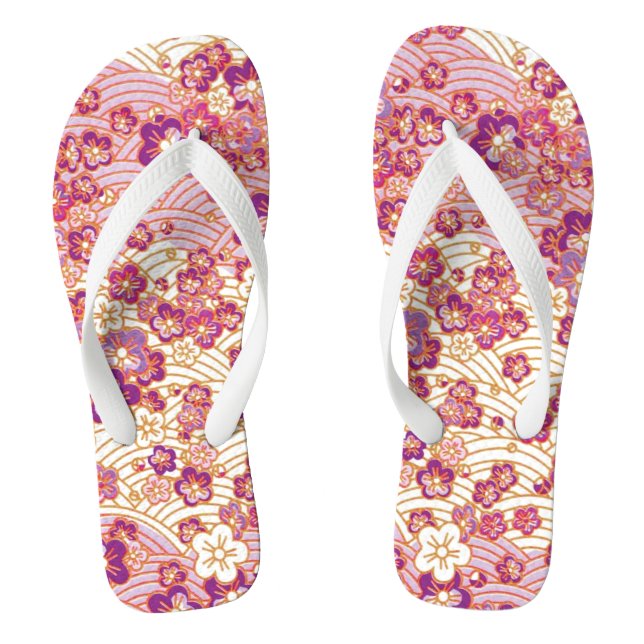 PixDezines kimono/pink sakura/faux chirimen Flip Flops (Footbed)