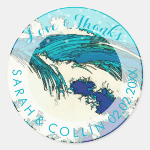 PixDezines konen uehara ocean waves, 上原 Classic Round Sticker