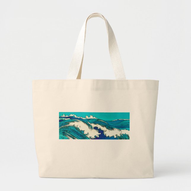 PixDezines konen uehara ocean waves, 上原 Large Tote Bag (Front)