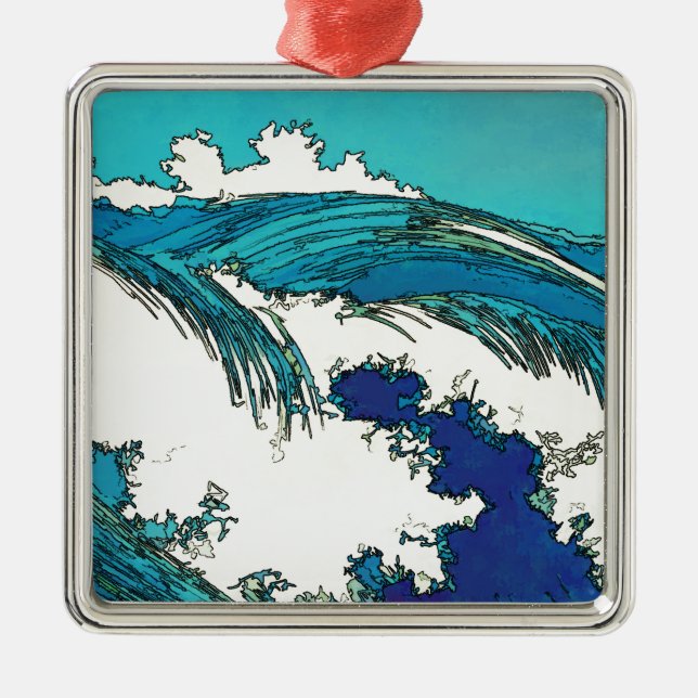 PixDezines konen uehara ocean waves, 上原 Metal Tree Decoration (Front)