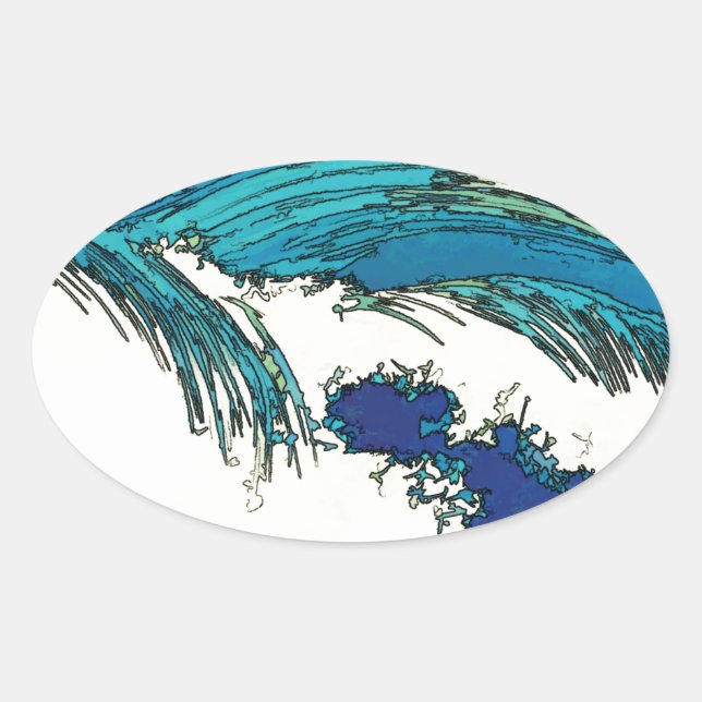 PixDezines konen uehara ocean waves, 上原 Oval Sticker (Front)