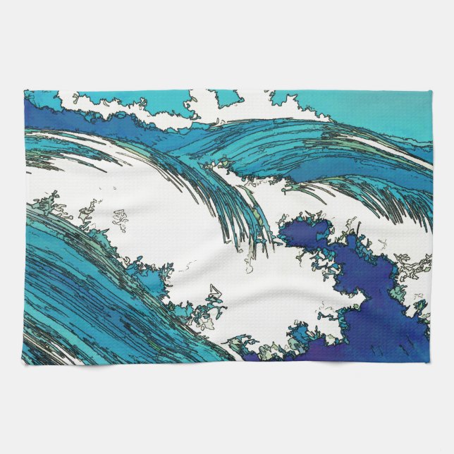 PixDezines konen uehara ocean waves, 上原 Tea Towel (Horizontal)