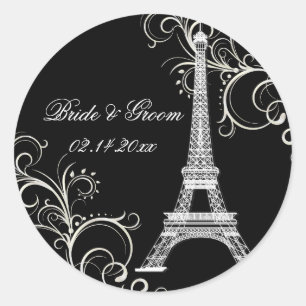 PixDezines La Tour Eiffel+Swirls/DIY colour Classic Round Sticker