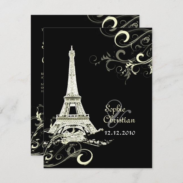 PixDezines La Tour Eiffel+Swirls Invitation (Front/Back)