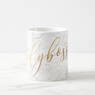 PixDezines LADYBOSS Marble+Faux Gold/Script Coffee Mug