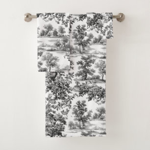 PixDezines Landscape Chinoiserie, Black Toile Bath Towel Set
