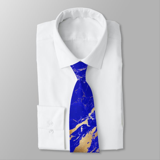 PixDezines Lapis Blue Marble Slab+Gold Veins Tie (Tied)
