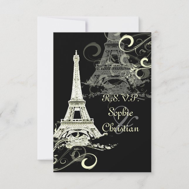 PixDezines LARGE RSVP/LA TOUR EIFFEL/CREAM SWIRLS RSVP Card (Front)