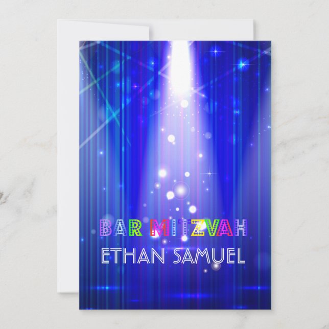 PixDezines laser /neon lights bar mitzvah Invitation (Front)
