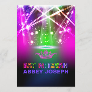 PixDezines Laser / Neon Lights Bat Mitzvah Invitation