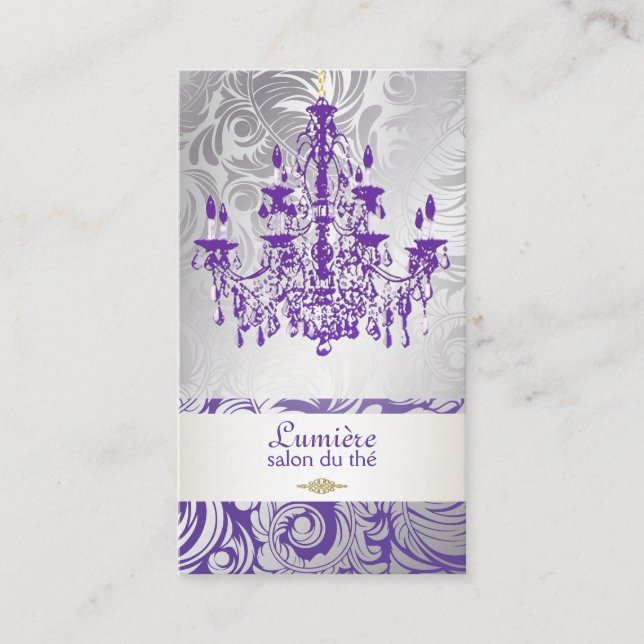 PixDezines lavender purple chandelier/DIY colour Business Card (Front)