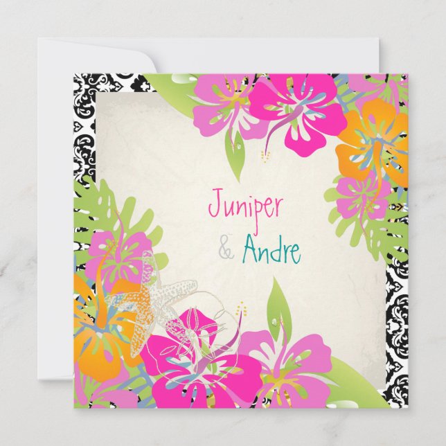 PixDezines leis/hibiscus, beach/diy background Invitation (Front)