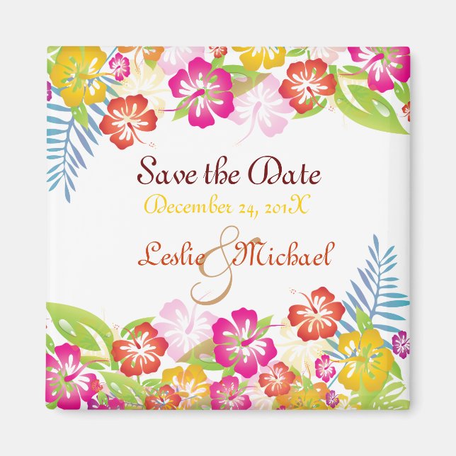 PixDezines Leis Hibiscus, Save the Date Magnet (Front)