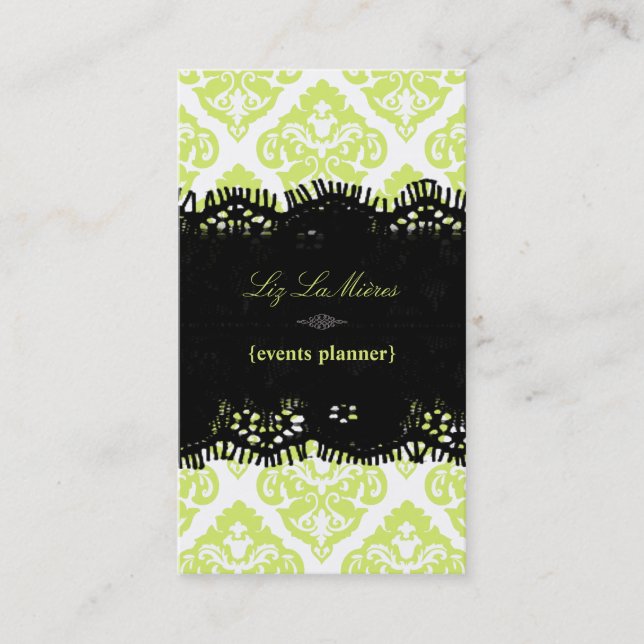 PixDezines Lemon lime Olivia Damask/diy background Business Card (Front)