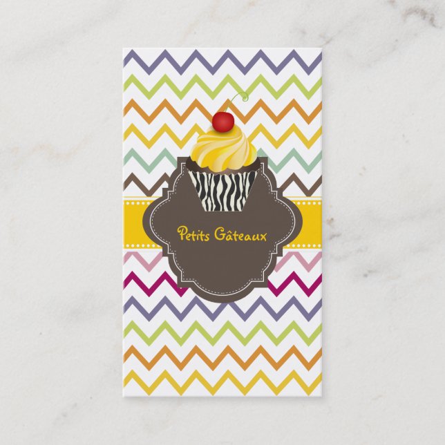 PixDezines lemon swirls cupcake+chevron Business Card (Front)