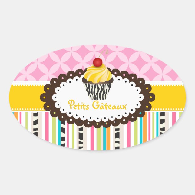 PixDezines lemon swirls cupcake/DIY colour Oval Sticker (Front)