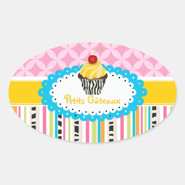 PixDezines lemon swirls cupcake/DIY colour Oval Sticker (Front)