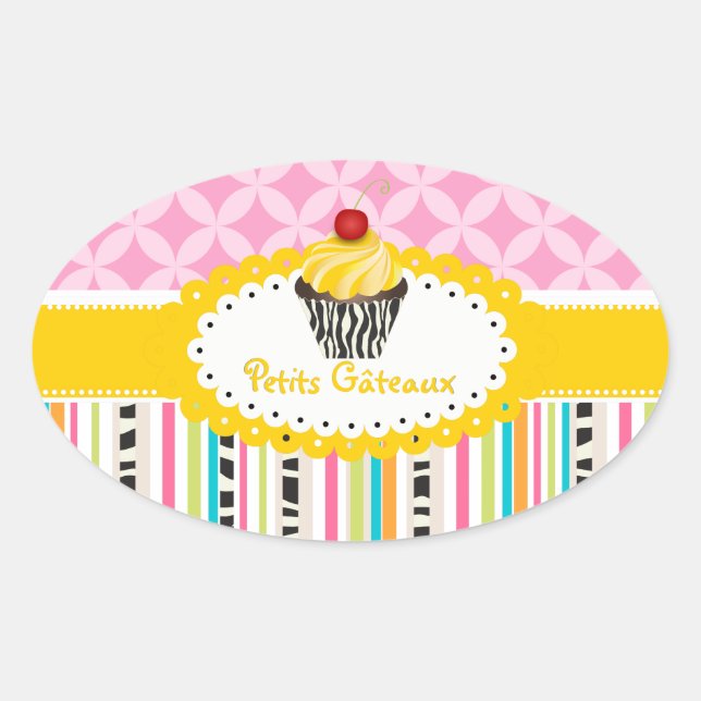PixDezines lemon swirls cupcake/DIY colour Oval Sticker (Front)