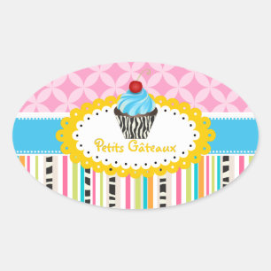 PixDezines lemon swirls cupcake/DIY colour Oval Sticker