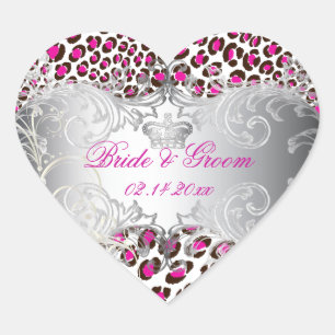 PixDezines Leopard+pearl swirls/magenta Heart Sticker