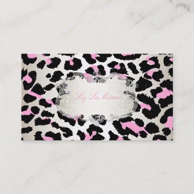 PixDezines leopard/pink champagne Business Card (Front)