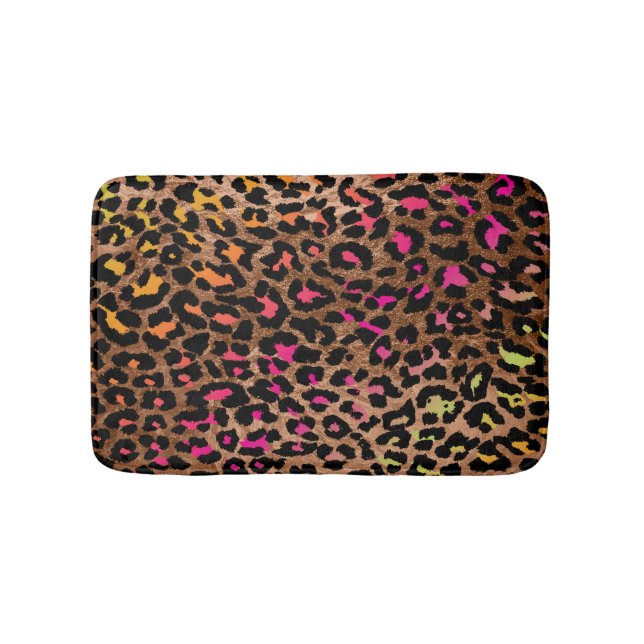PixDezines Leopard/Rainbow Colours/Adjustable Bath Mat (Front)