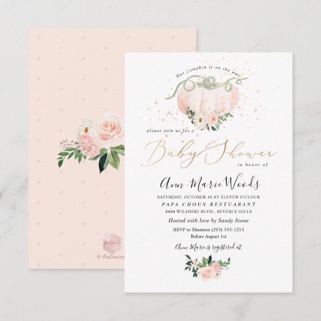 PixDezines Lil Blush Pumpkin Baby Shower Invitation (Front/Back)