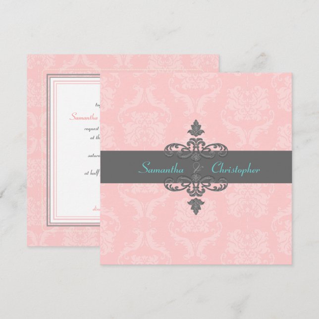 PixDezines Liliana Damask/DIY Colours/Pink/Grey Invitation (Front/Back)