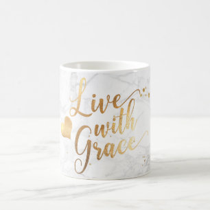 PixDezines LIVE WITH GRACE/Marble+Faux Gold Script Coffee Mug